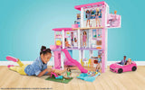 Barbie Dream House (114 cm), 3-vånings dockhus, pool, rutschkana, rullstolslift, 75 tillbehör, dockor, lämplig som present till barn från 3 år och uppåt, GRG93 Naty Shop Doll Houses
