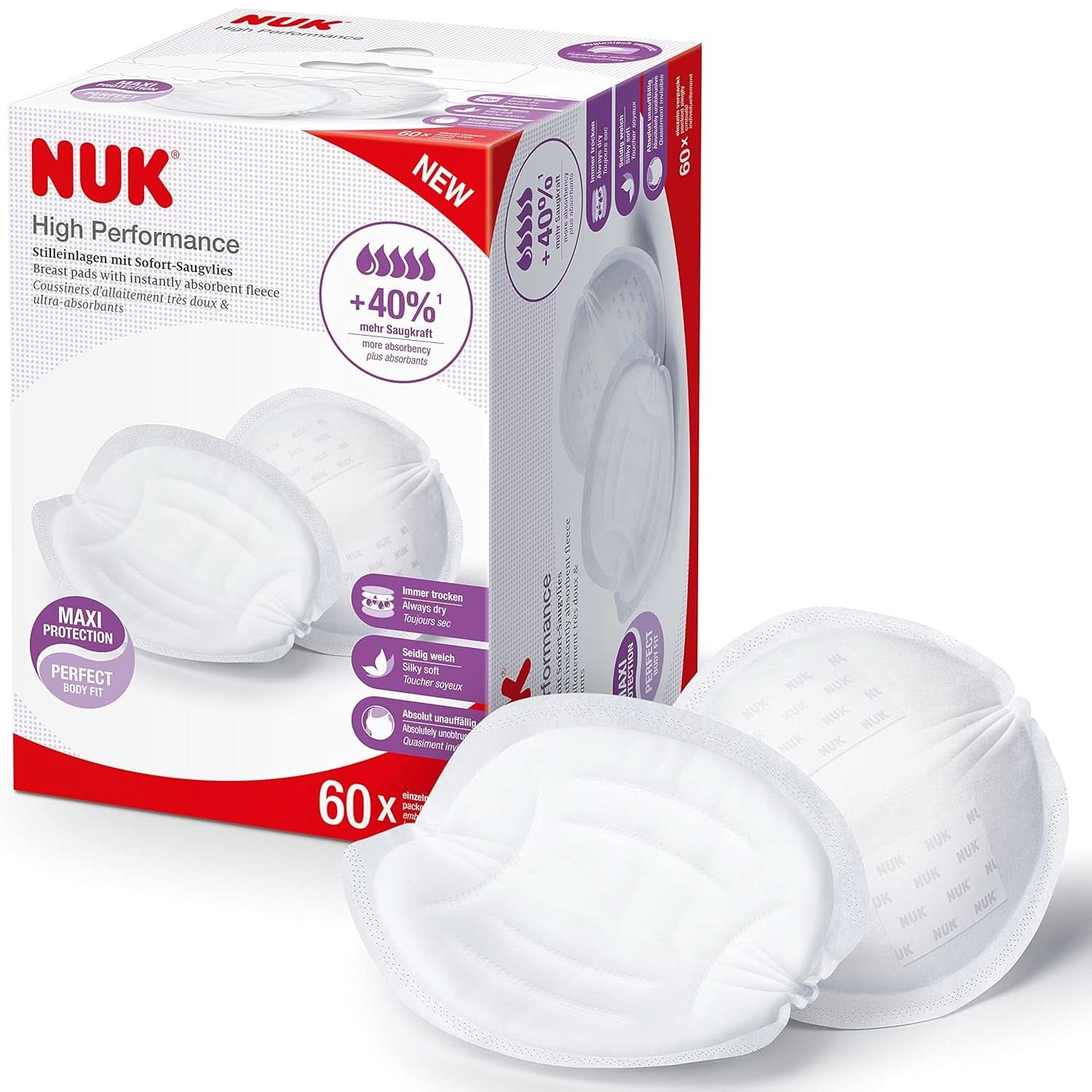 NUK Högpresterande Einweg-Stilleinlagen Mit Sofort-Saugvlies | Einlagen Zum Stillen | Einzelverpackung | +40 % mer sugkraft | 60 Stück Babymat och amningstillbehör Naty Shop 60 Stück High Performance