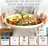 48-delars keramiskt stengods servisset för 12, Ibiza design, TESTVINNARE. Ett underbart keramiskt medelhavsservis av stengods med skålar och tallrikar. Pure Living servisset, beige.