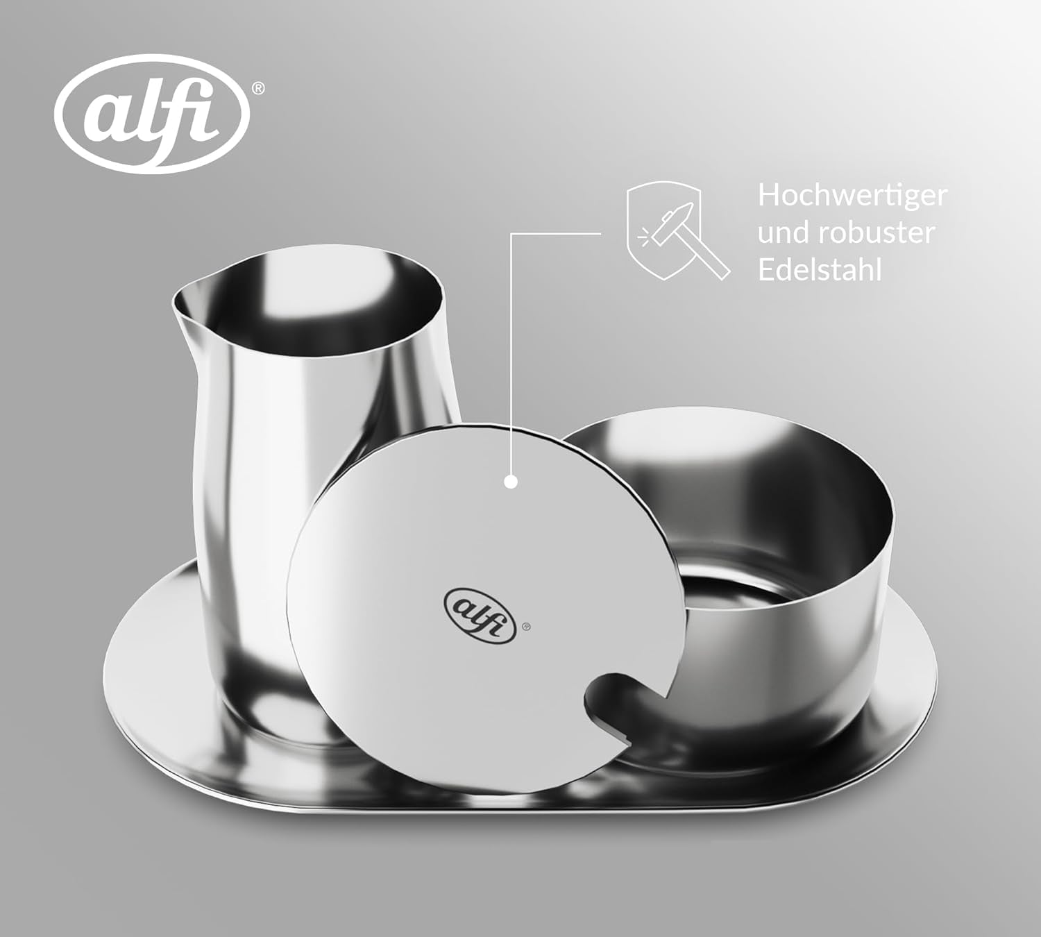 MJÖLK OCH SOCKER SET alfi högkvalitativt polerat rostfritt stål mjölk- och sockerset, elegant design, tål diskmaskin, hållbart