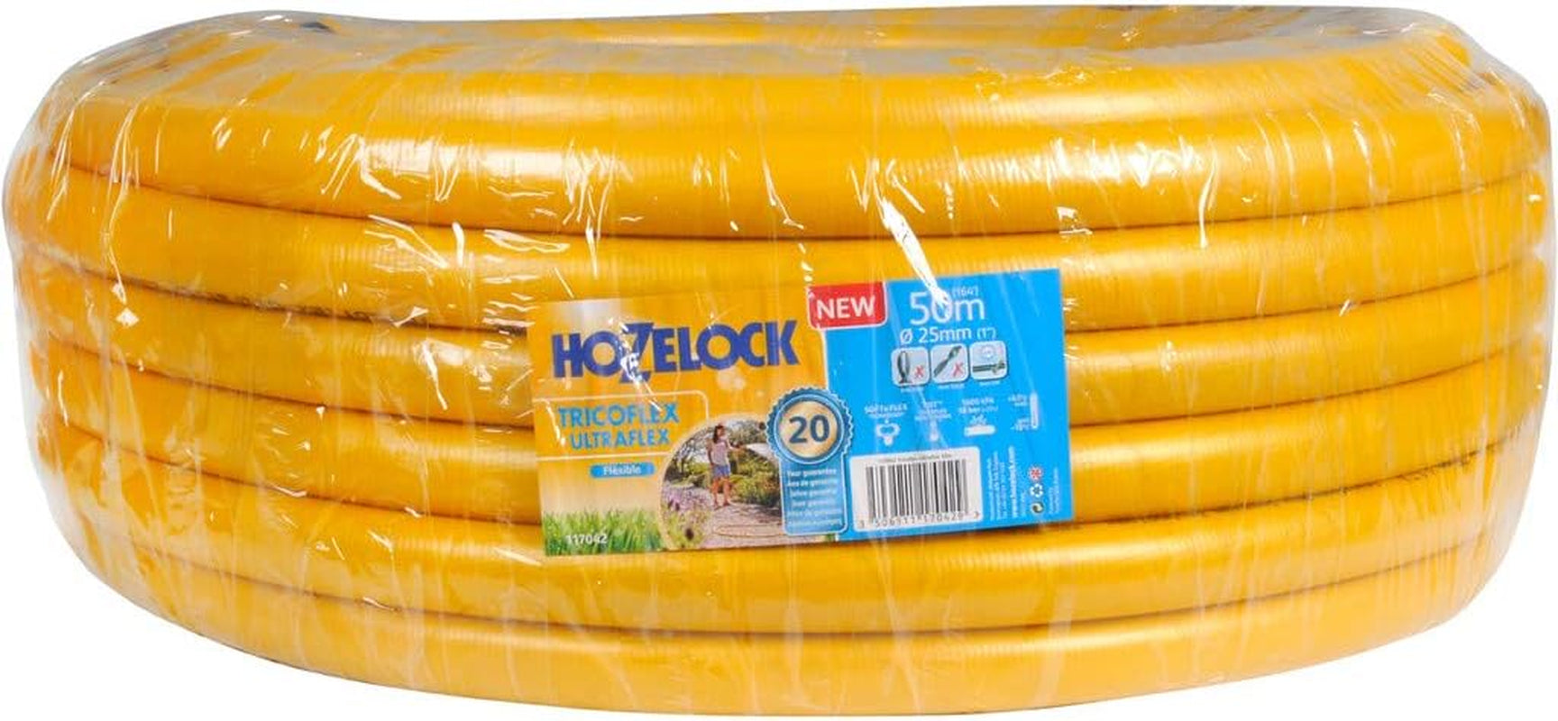 HOZELOCK - Tricoflex Ultraflex slang Ø 12,5 mm (1/2") 20 M: Flexibel trädgårdsslang, väderbeständig, vrid- och böjbeständig, tillverkad av 40 % återvunnen PVC [117002], gul