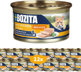 Bozita Mousse Kyckling - 12 x 85 g våt kattmat med fin konsistens av mousse och kyckling - spannmålsfritt recept, utan tillsatt socker - med postbiotika för att stödja en hälsosam tarmflora
