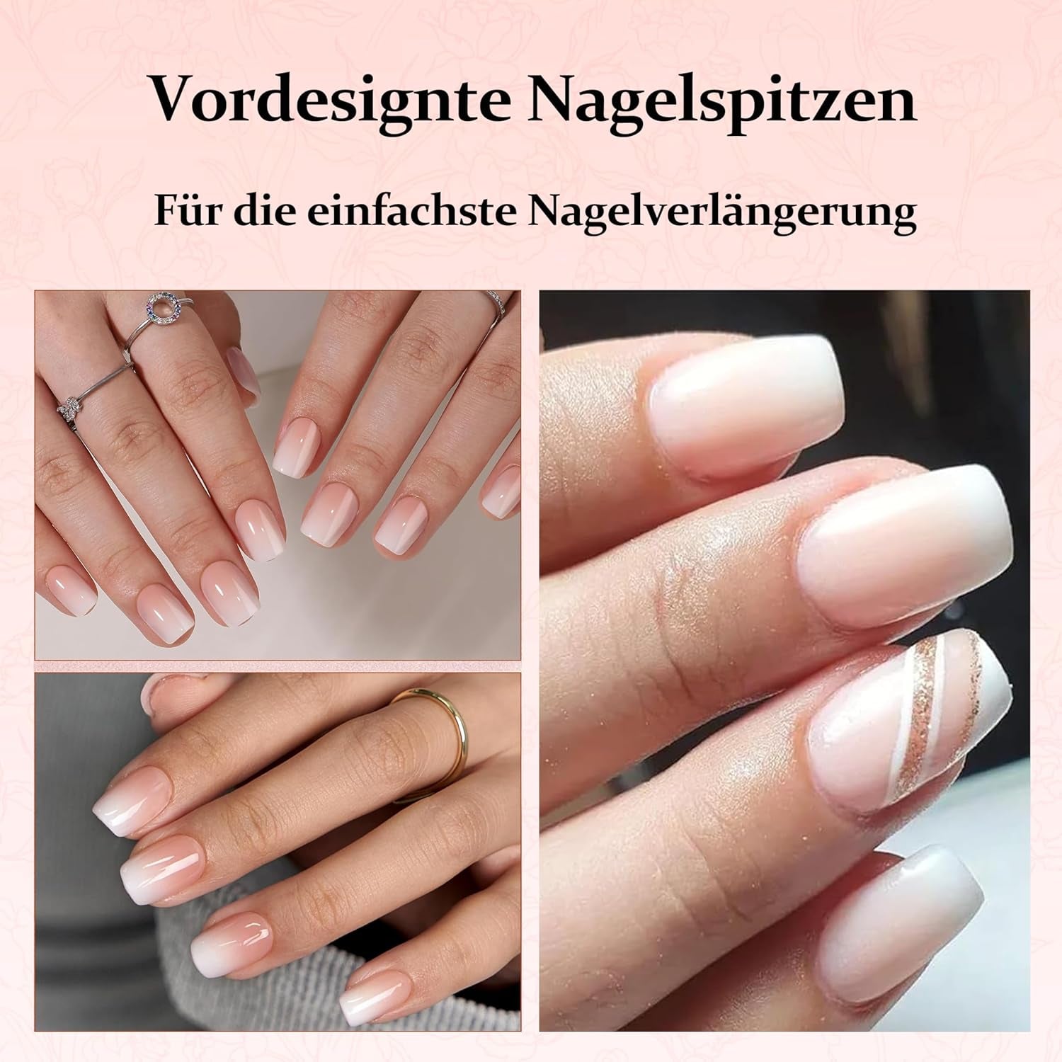 240 st Gradient Square Nails Set, Nude White Gradient Artificiella naglar för Oil Pen Lime, Medium Ombre Natural Fake Nails for Women DIY (Nude Square)