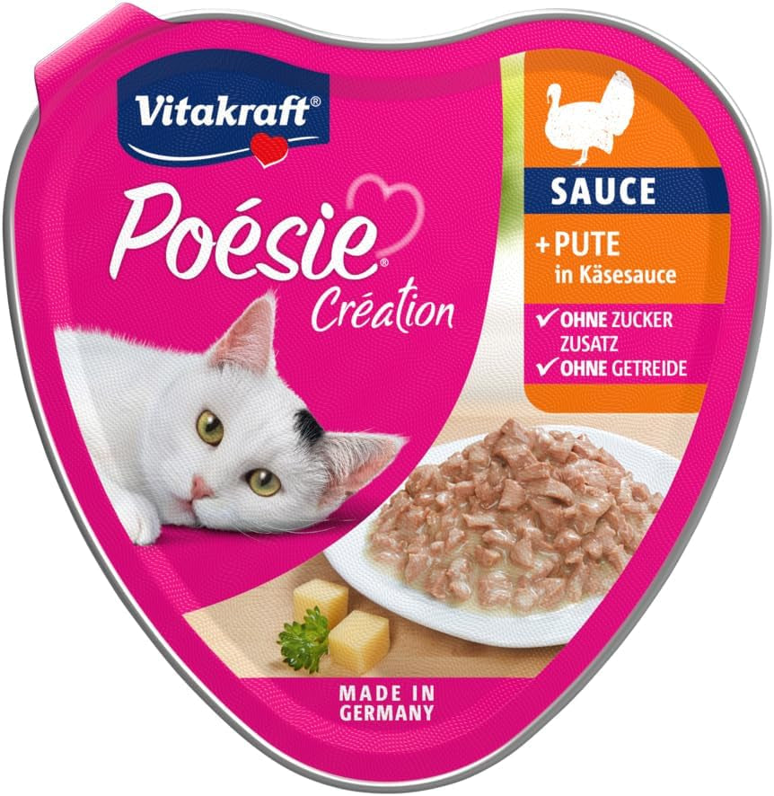 Vitakraft Poésie Création, våt kattmat, våt kattmat i sås, med kalkon i ostsås, multipack, utan tillsatt socker eller spannmål (15 x 85g)