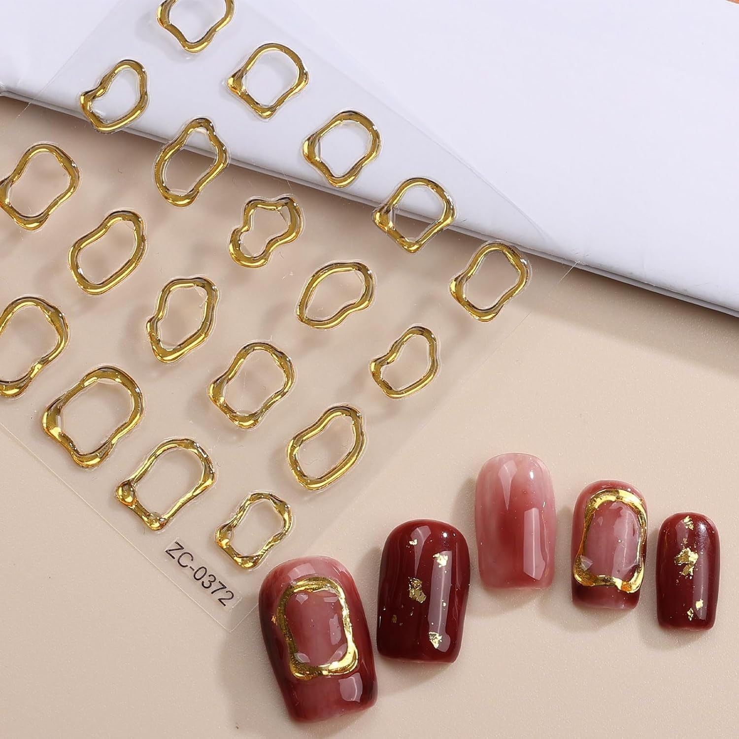 JMEOWIO 6 Blatt 3D Nagelsticker Goldene Unregelmäßige Geometrische Nail Art Sticker Selbstklebend Nagelaufkleber 5D Stereoskopisk Dekoration Nageldesign Zubehör