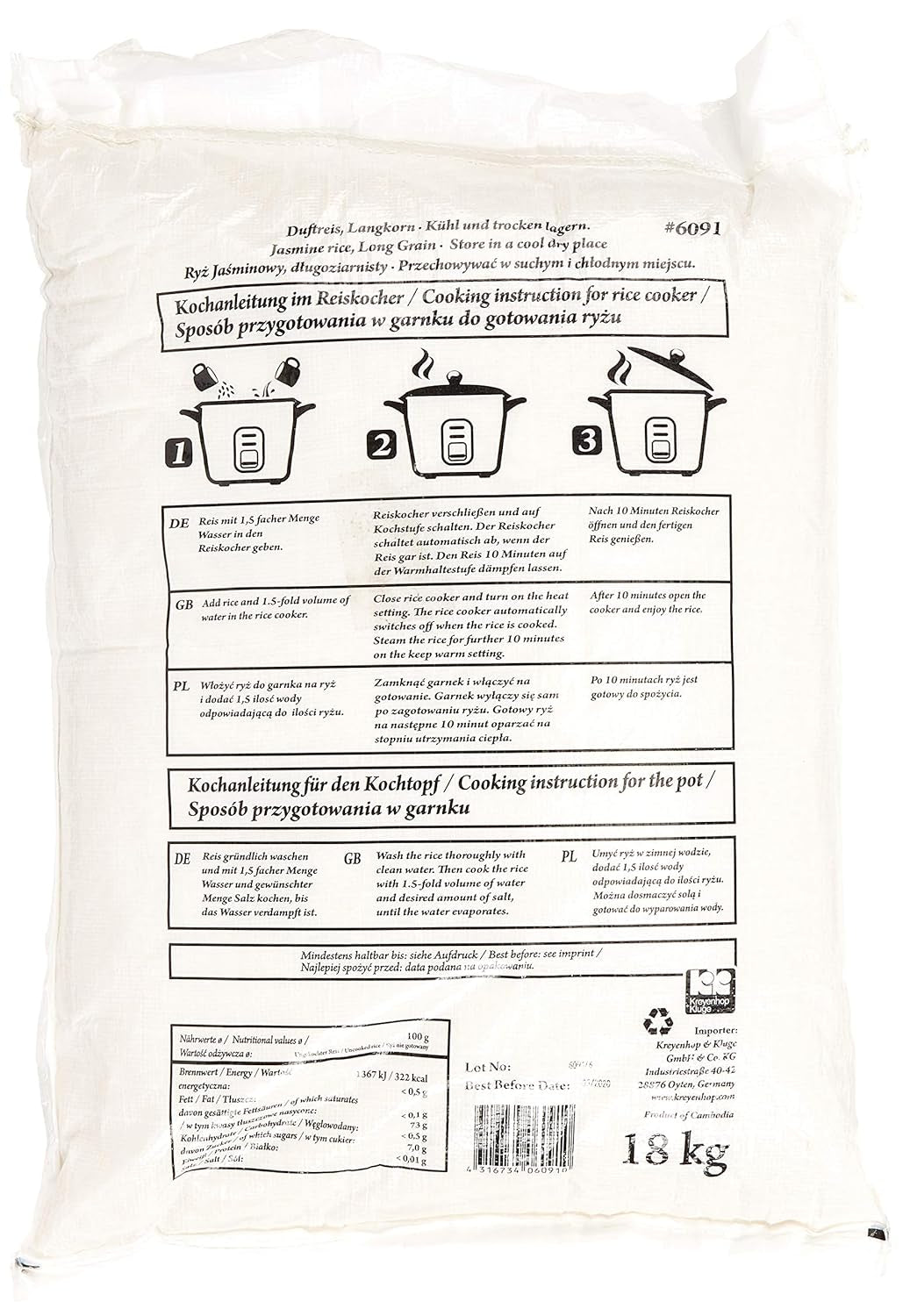 Doftris/jasminris, långkornigt, AAA-kvalitet, 1 paket (1 x 18 kg)