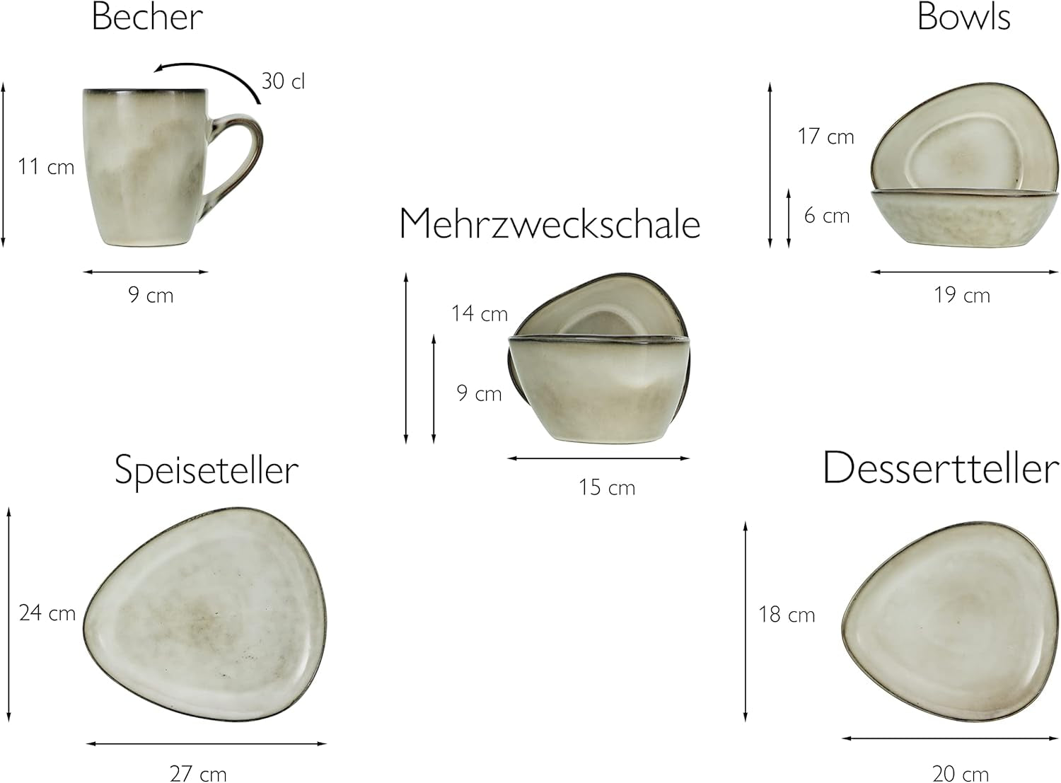 CreaTable, 23769, CLOUDY Series, Sand, 10-delat servisset, porslinskombinationsservice, diskmaskin och mikrovågssäker, kvalitetstillverkning