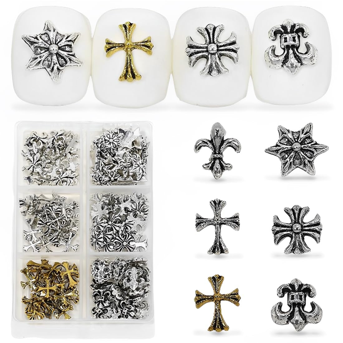 Mini Metall Nieten Punk Nail Charms Guld Silber Strasssteine ​​Nägel Charm Kegel Spikes Nagelschmuck Glitzersteine ​​Nail Art Studs Nagel Steine ​​Legierung Nagelanhänger Rhinestones Nageldesign Zubehör
