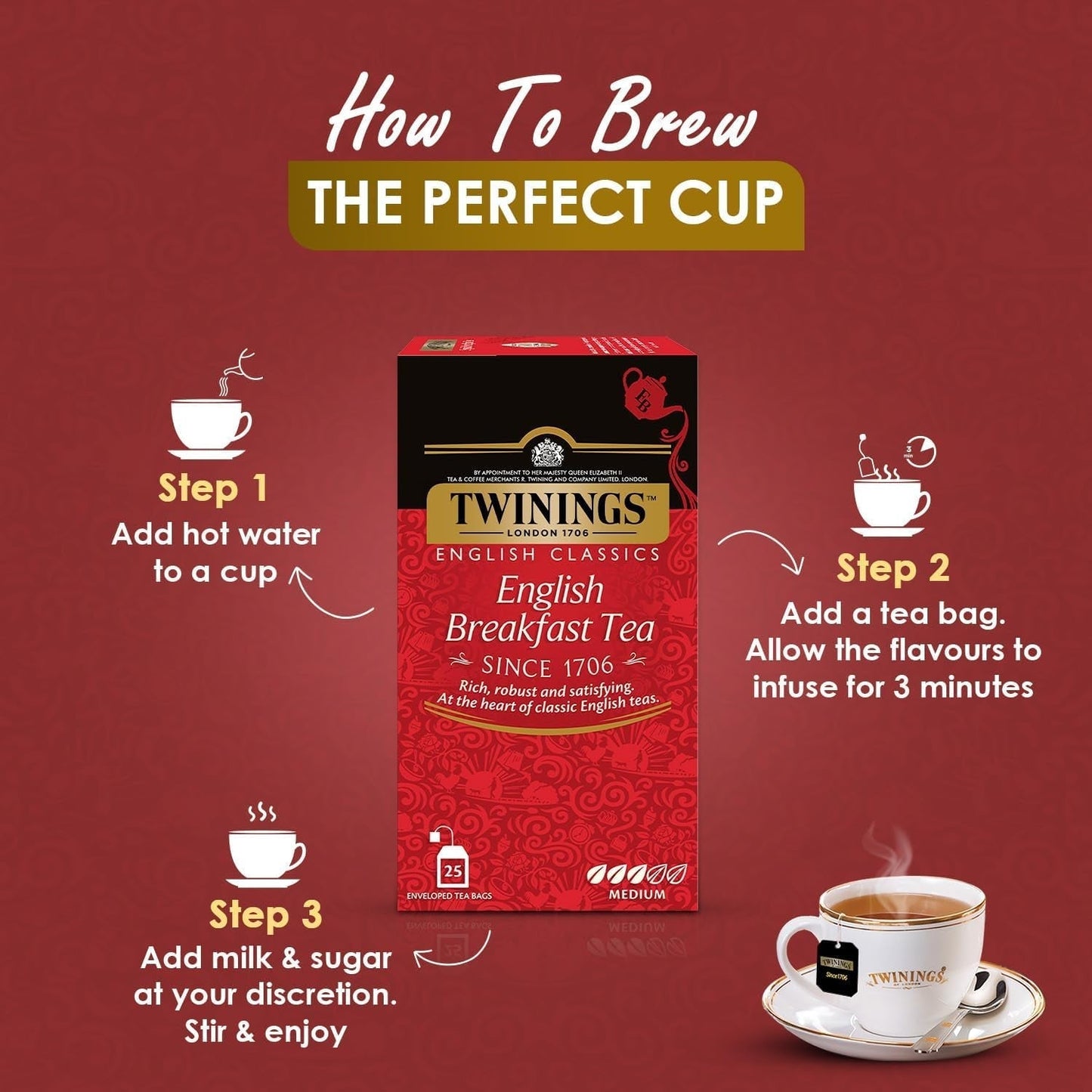 Twinings English Breakfast Black Tea 50g, 25 tepåsar, fullt, runt och starkt svart te från de bästa teplantagen i Sri Lanka och Indien. Svart te Förpackning om 1 (1 x 50 g)