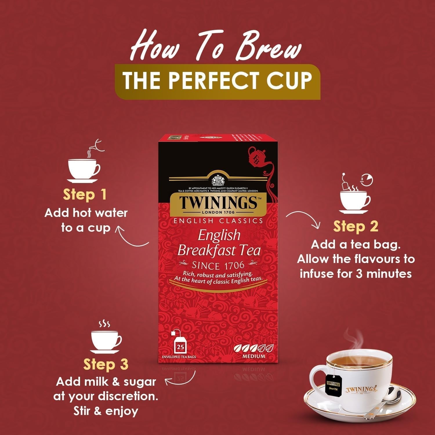 Twinings English Breakfast Black Tea 50g, 25 tepåsar, fullt, runt och starkt svart te från de bästa teplantagen i Sri Lanka och Indien. Svart te Förpackning om 1 (1 x 50 g)