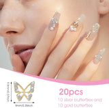 20st Glitter Butterfly Nail Charms, Nail Art Strass, Nagelstenar, Butterfly Nail Art, Strass, Alla hjärtans dag Nagelberlocker, Gör-det-själv-mobilfodraldekoration