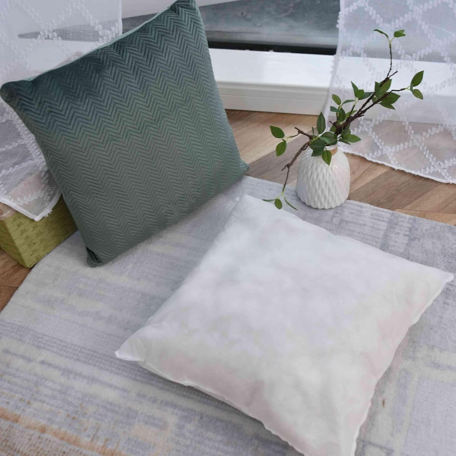 Gardinlåda Kudde Prydnadskudde Lxb 45X45 Cm Grön Jacquard "Greta" Med Fiskbensdesign Lättskött Dragkedja Mjuk fyllning 320G - Olika färger, 2023510 Resekuddar Naty Shop