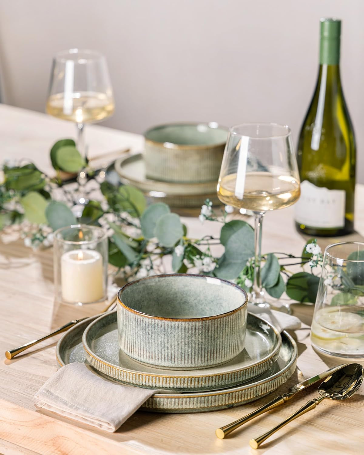 GBhome keramiskt servisset för 6 personer 18 delar Reactive Glaze Handgjort porslinsservisset Mikrovågs- ​​och diskmaskinssäkert Skål- och tallrikset