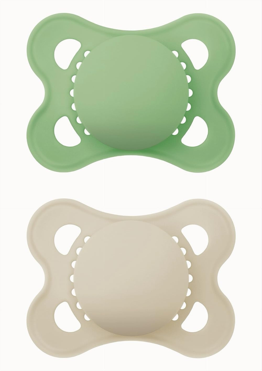 MAM naturgummi napp, 2-6 månader, med symmetrisk napp, platt och flexibel, med självsteriliserande låda, neutral matt, 2 st.