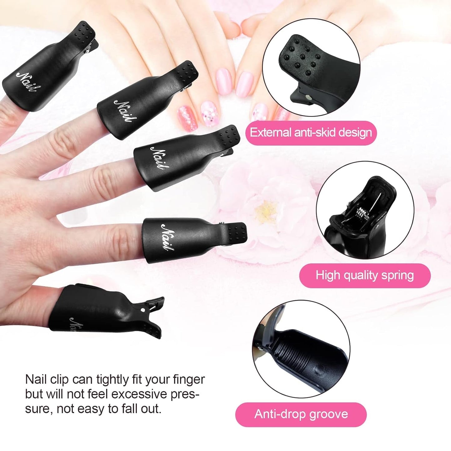 Hanyousheng Nagellackentferner Clips, Nagel Clips, 10 Stück Schwarz Nagelclips, Nagel Klammer, Nails Art Gel Cap, Soak off Clip Cap UV Gel Poliermittel Entferner Wrap Nail Tool