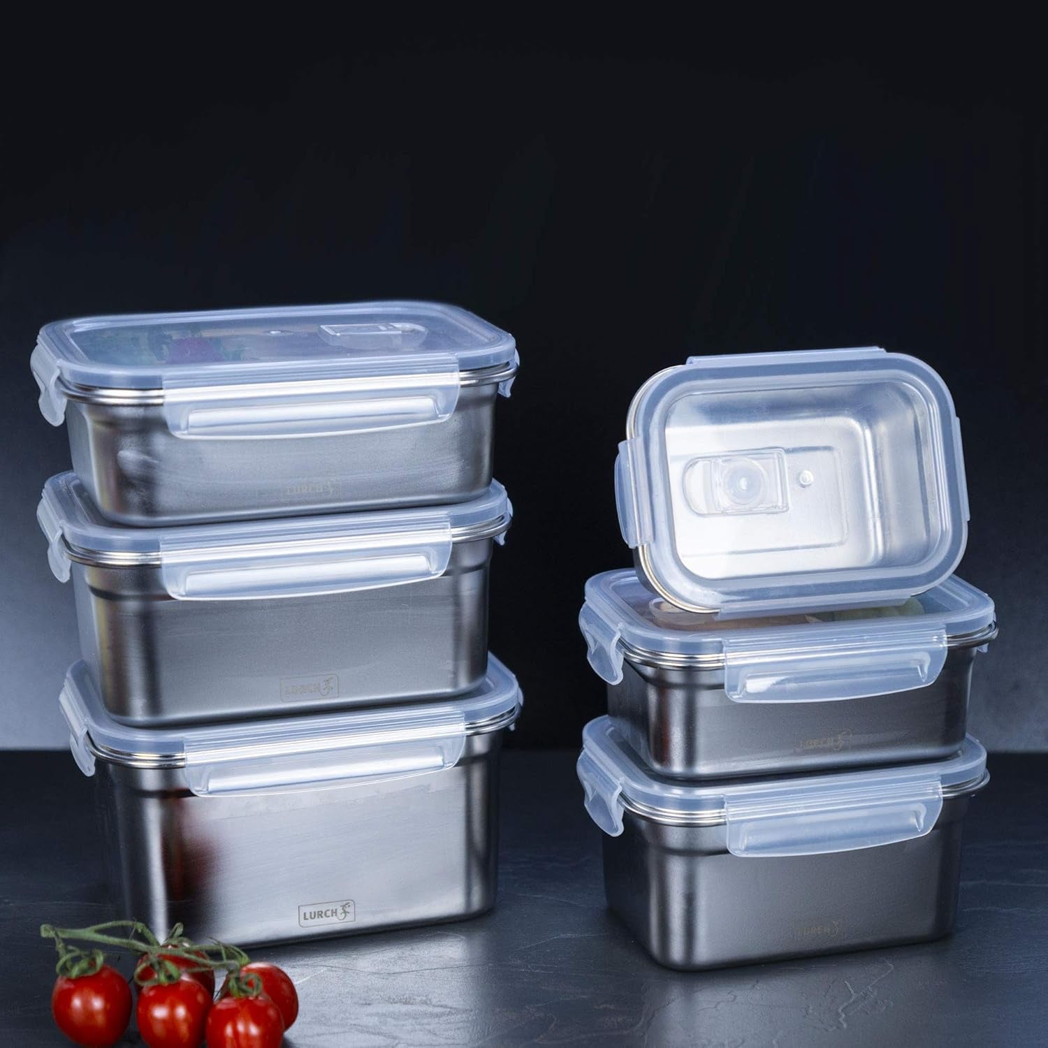Lurch 240895 Lunchbox Högkvalitativt rostfritt stål Säkerhets-/förvaringslåda med BPA-fritt plastlock 2000 ml klara matförvaringslådor Naty Shop