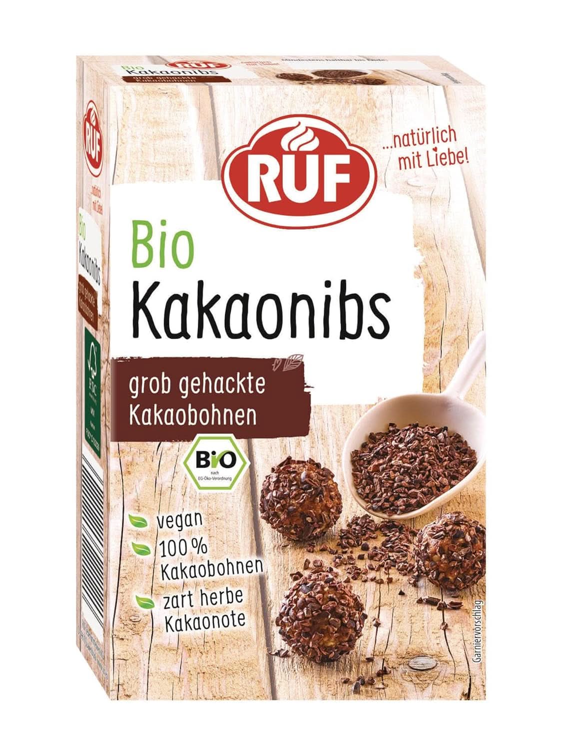 RUF kakaopulver av ekologisk kvalitet, 125 gram Kakao och varm choklad Naty Shop Kakaonibs 150 gram