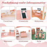 FANTASK dockskåp i trä, 85 cm höjd 7-rumsdockhus med 32 möbler och tillbehör, dockskåp med repstege, dockhuspresent för 3-åriga flickor (modell 3) Naty Shop dockskåp
