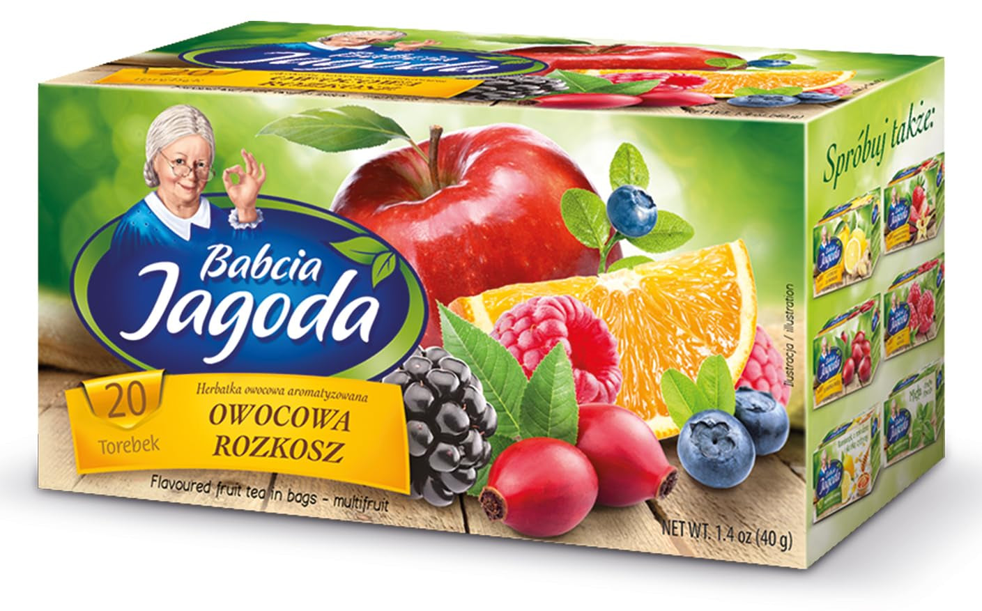 Babcia Jagoda - Fruktte "Fruchtige Verführung" - 20 tepåsar - Med hibiskus, äpple, aronia, björnbär, nypon, apelsinskal - Intensiv fruktsmak, koffeinfri, vegansk, naturlig, Cay - 40G