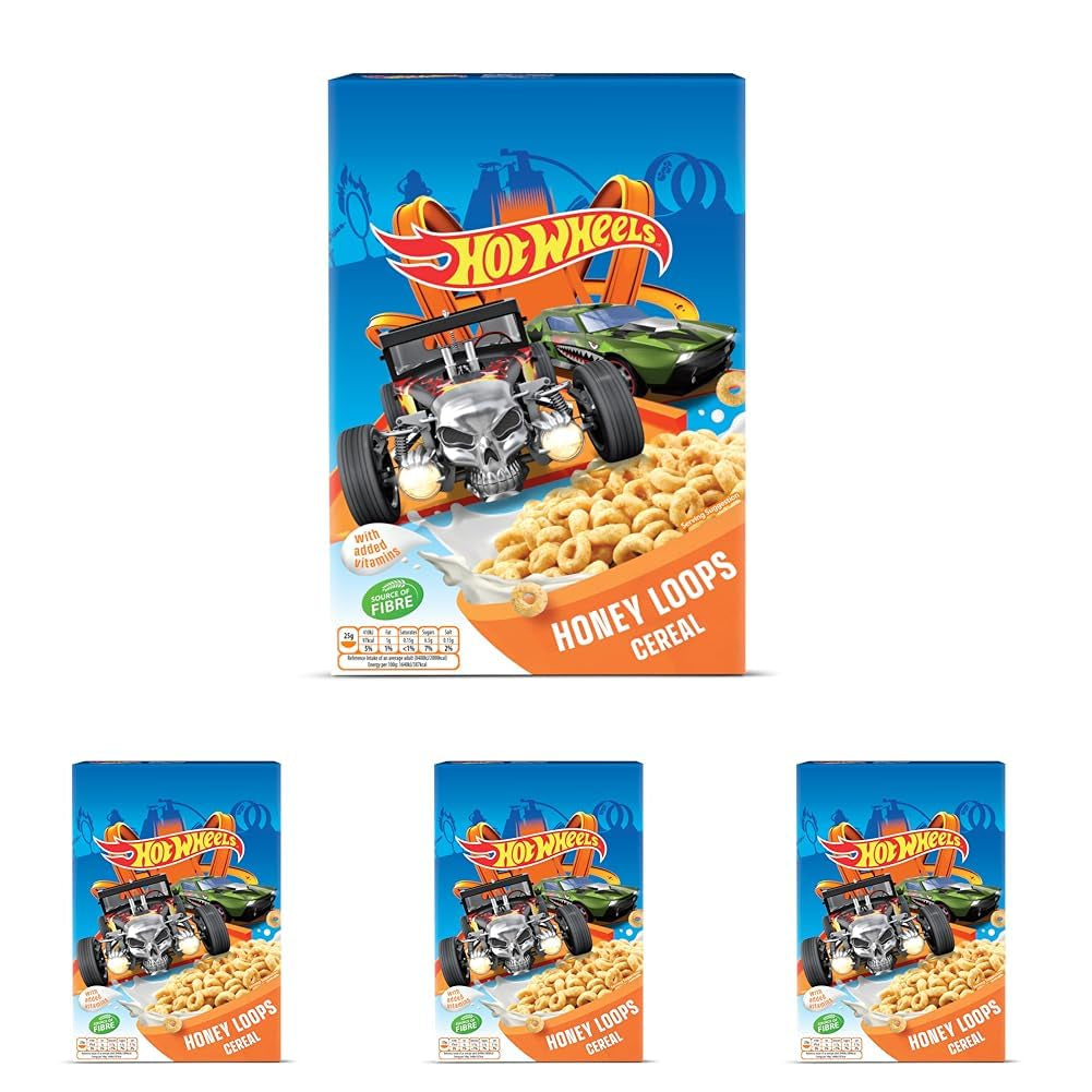 Hot Wheels Honey Loops Crunchy fullkornsfrukostflingor med tillsatta vitaminer, 1 förpackning (1 x 375 g)