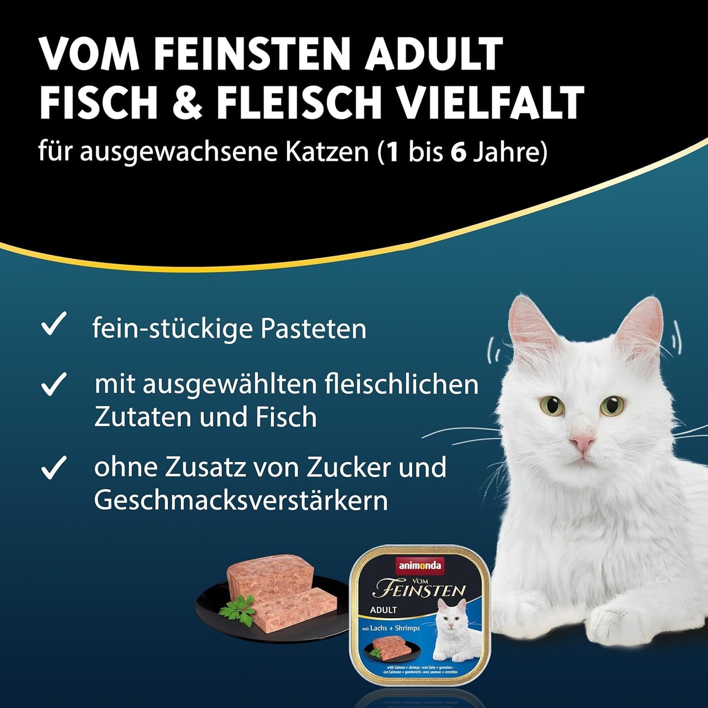 animonda Vom Feinsten Adult Fish & Meat Variety (32 x 100 g), våtfoder för vuxna katter, spannmålsfri och sockerfri kattmat, fina biffar i bitar