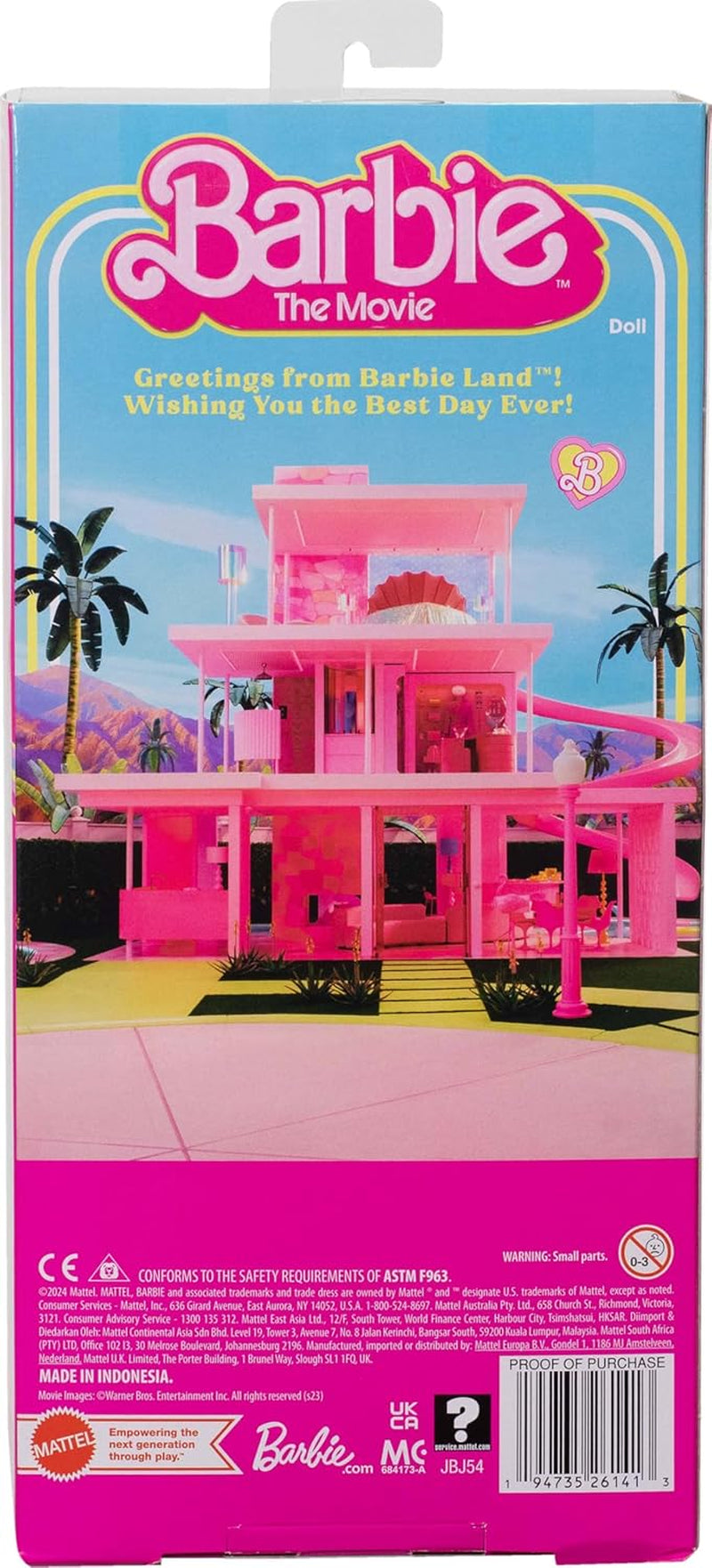 Barbie Movie Ken Barbie Doll i pastellrosa och grönrandiga strandkläder, surfbräda och vita sneakers, JBJ54