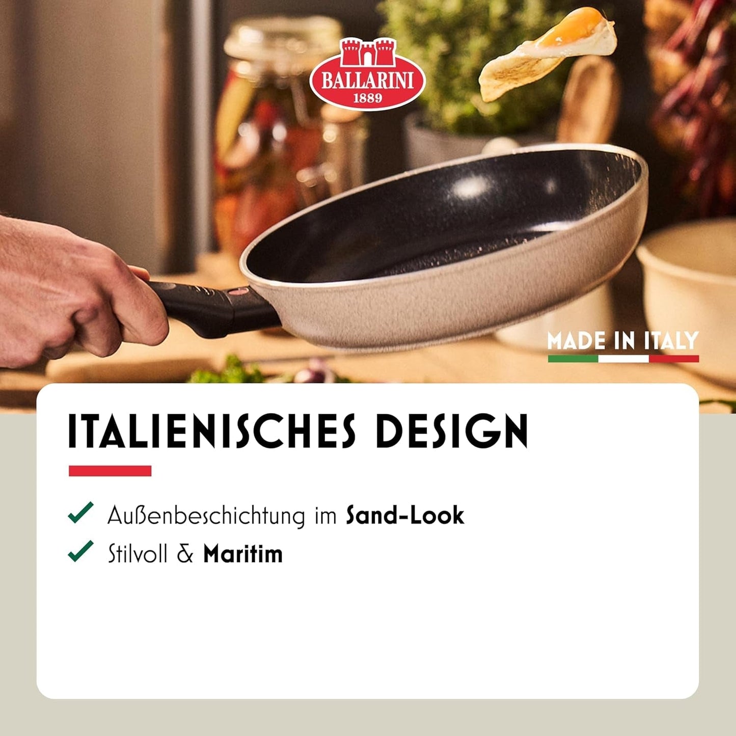 Ledro stekpanna, 24 cm, aluminium, lämplig för induktion, non-stick keramisk beläggning, Thermopoint, Made in Italy, beige grytor och stekpannor Naty Shop