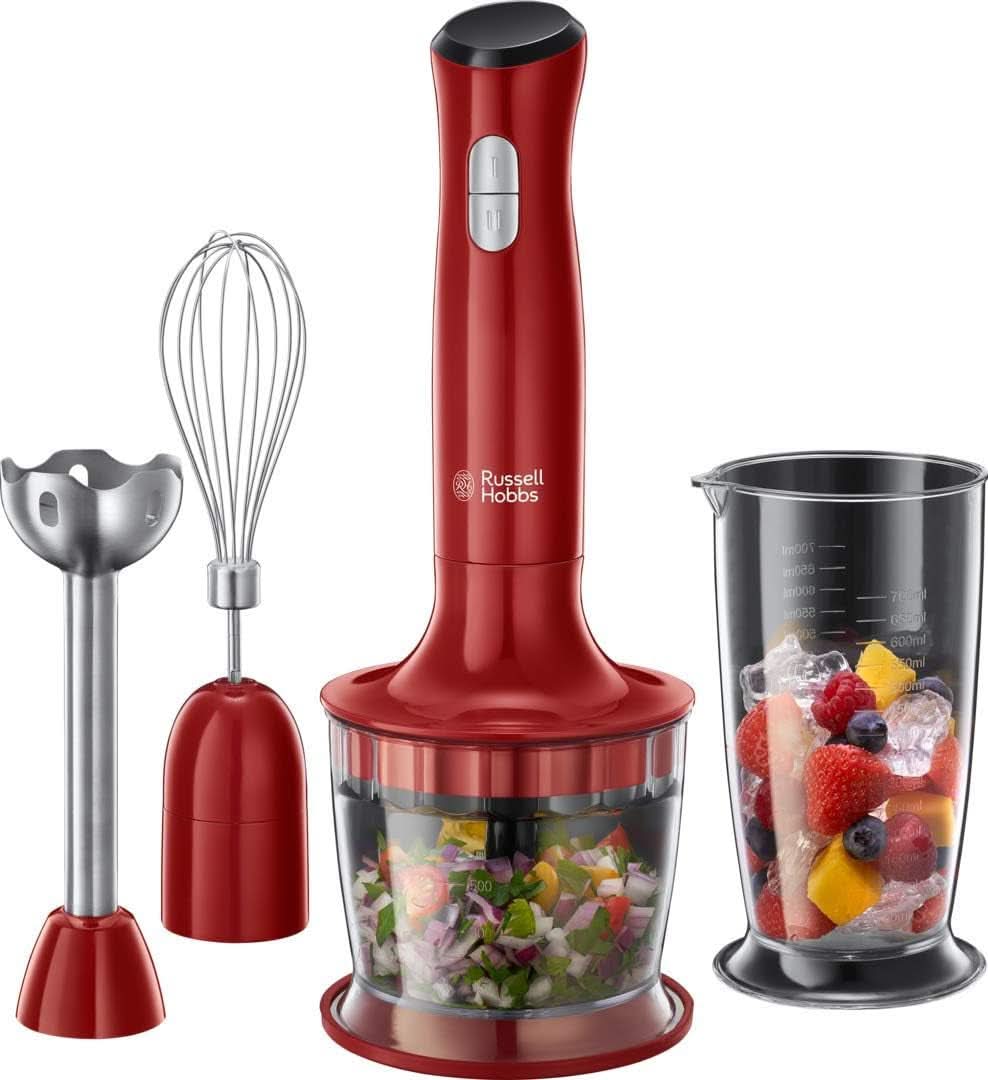 Russell Hobbs Standmixer [3-I-1: Pürierstab/Zerkleinerer, Mixer- & Schneebesenaufsatz] Desire Rot (Bpa-Free & Spülmaschinenfestes Zubehör, Für Smoothie, Suppen Saucen, Joghurt Babynahrung) 24700-56 Kitchen Nahrung