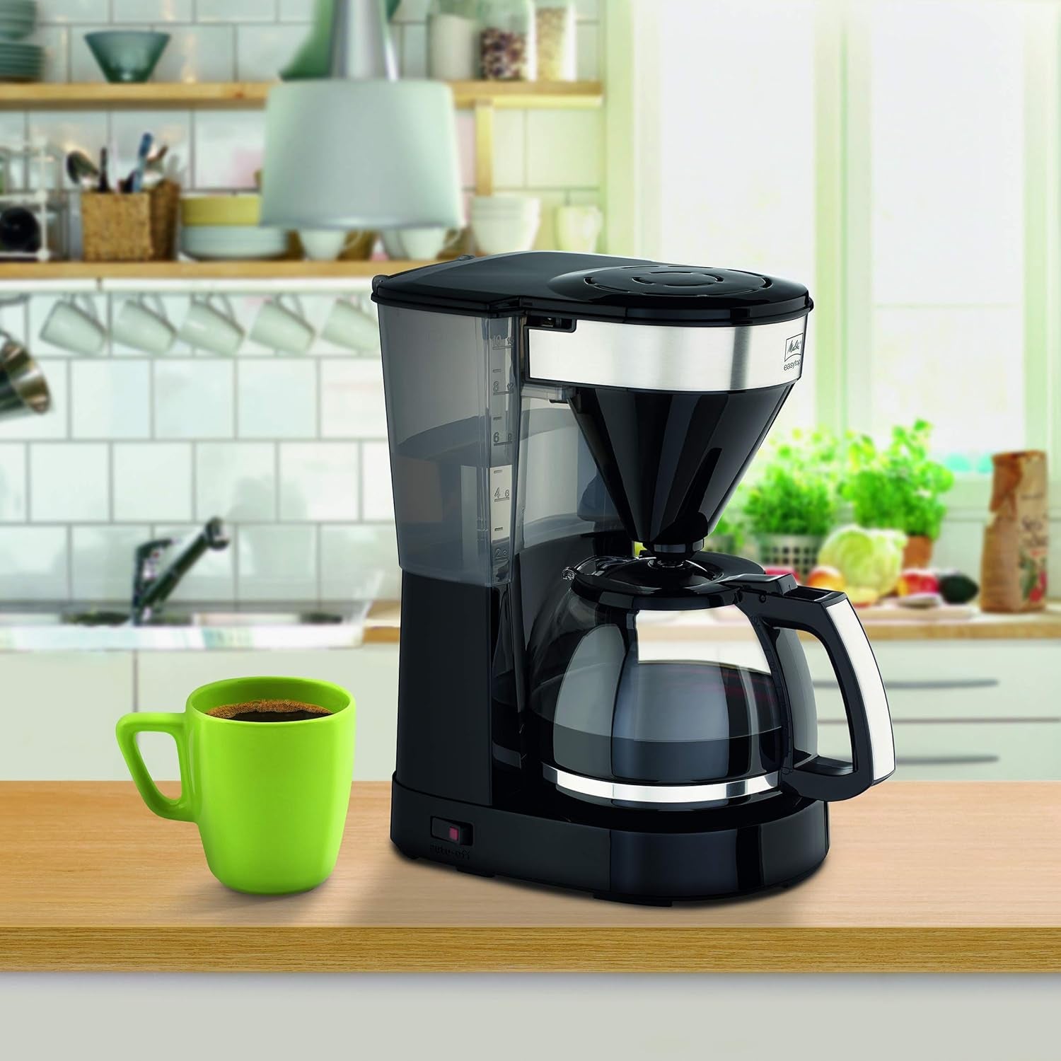 Melitta Easy Top - Espressomaskin med filter och glaskaraff, för upp till 10 kaffekoppar, svart/rostfritt stål