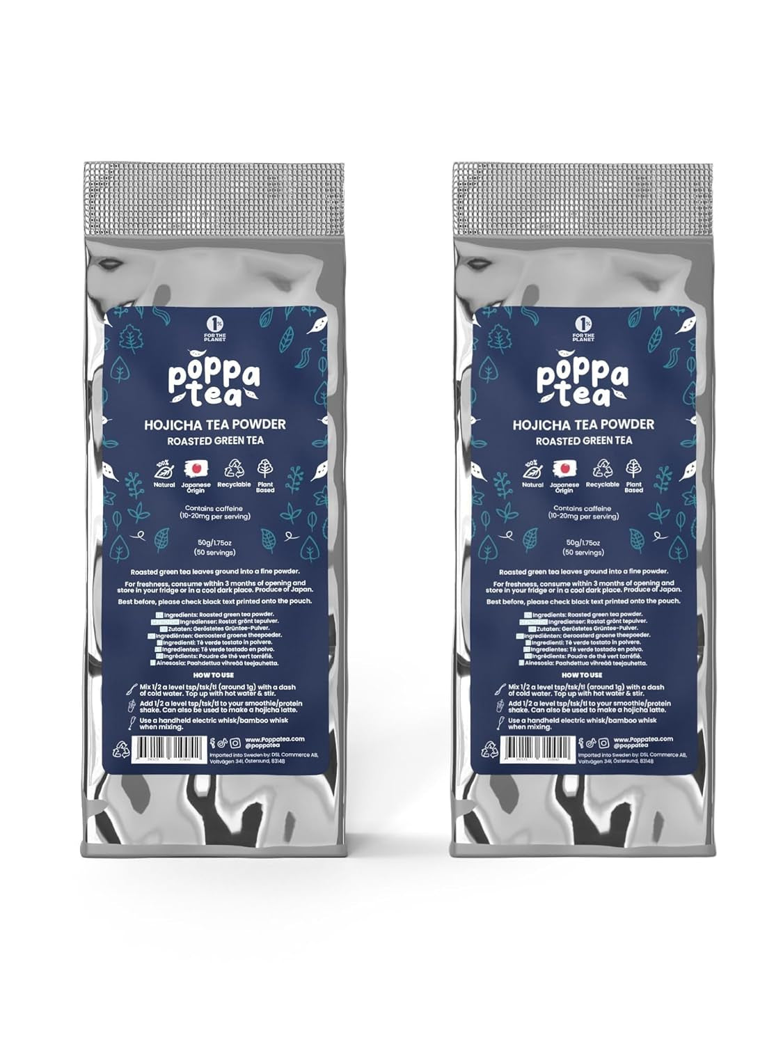 Poppatea Hojicha tepulver - rostat grönt te (50g refillpåse)