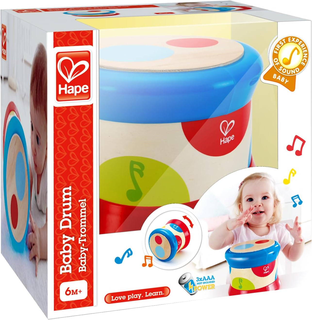 Hape Baby Drum | Rullande musikleksak för små att lära sig rytm och olika ljud, batteridriven, från 6 månader Baby Toys Naty Shop