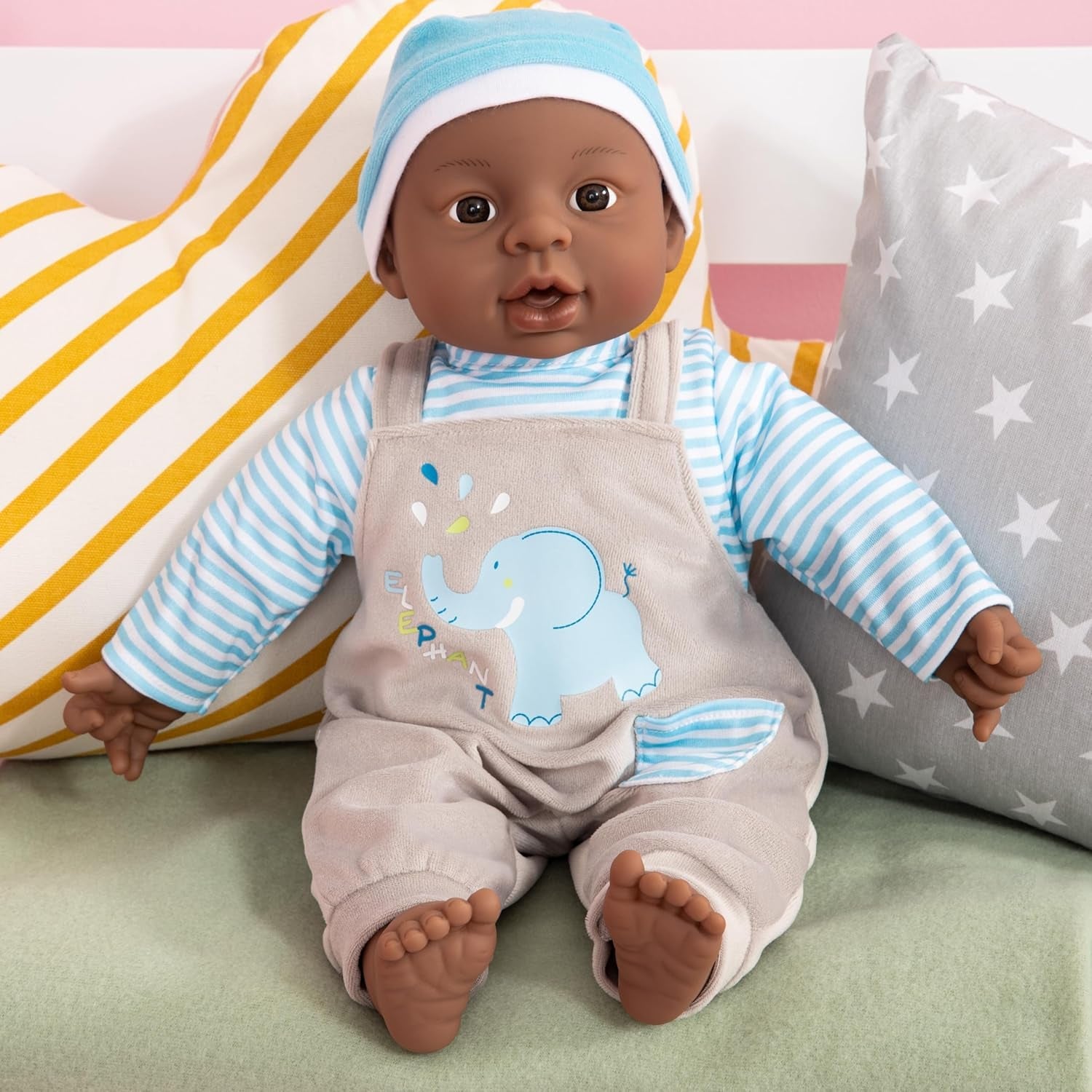 Bayer Design 94001AH Interactive Baby Doll, Pojke, Talking, Mjuk kropp, 40cm, Mörk Läder, Blå