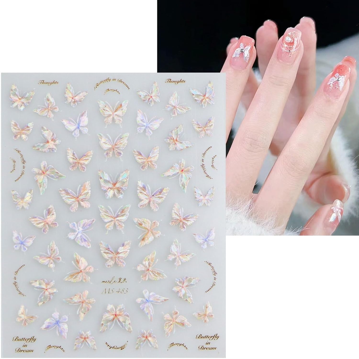 JMEOWIO 3D Nagelsticker Schmetterling Nail Art Sticker Selbstklebend Nagelaufkleber 5D Stereoskopisk Dekoration Nageldesign Zubehör 1 Blatt