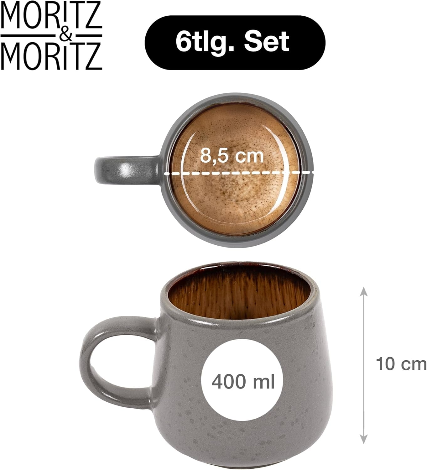Moritz & Moritz SOLID 24-delat servisset i stengods för 6 - servisset för 6 bestående av 6 tallrikar, 6 tallrikar, 6 mattallrikar och 6 koppar med handtag
