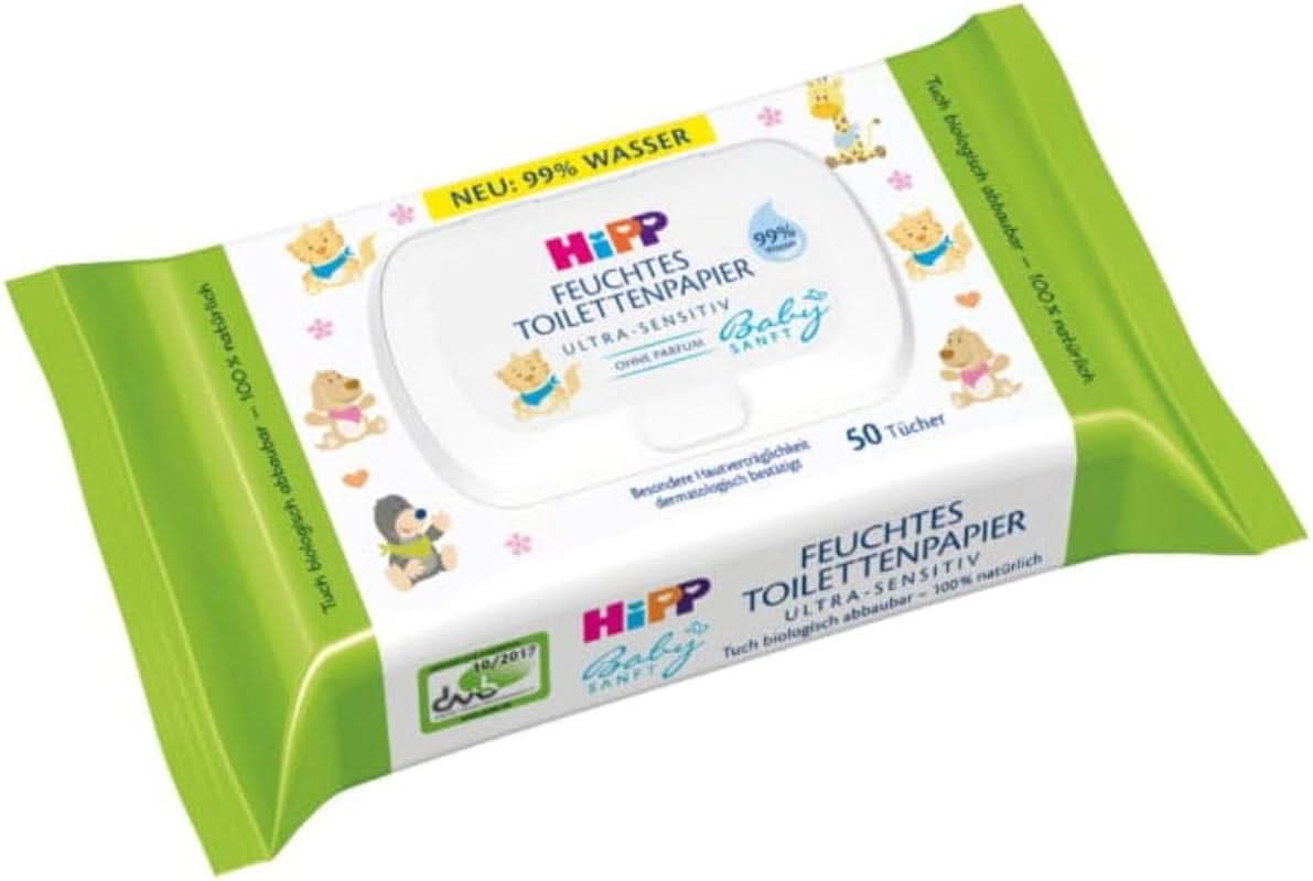 Hipp Babysanft Feuchtes Kinder toalettpapper, 6Er Pack (6 X 50 Stück) Naty Shop