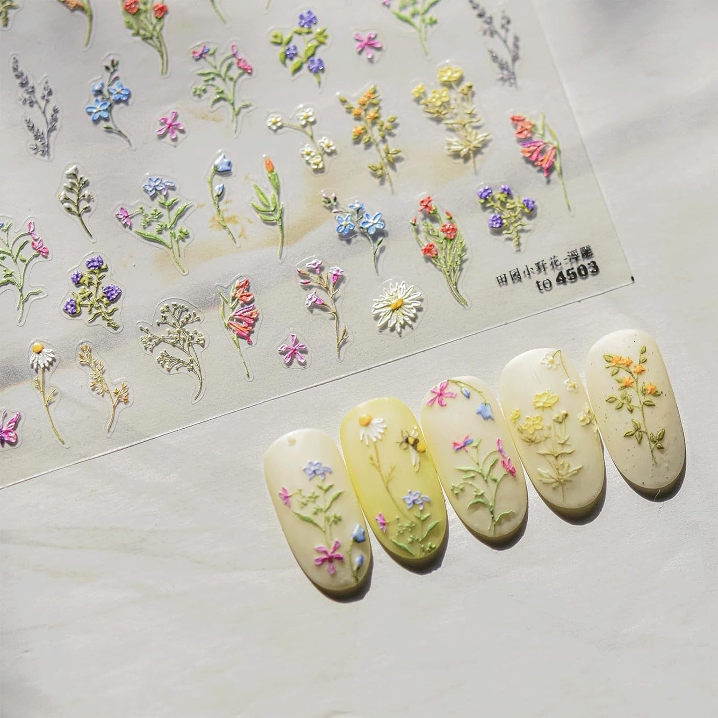 JMEOWIO 3D Nagelsticker Blumen Nail Art Sticker Selbstklebend Nagelaufkleber 5D Stereoskopisk Frühling Sommer Blumen Dekoration Nageldesign Zubehör 1 Blatt