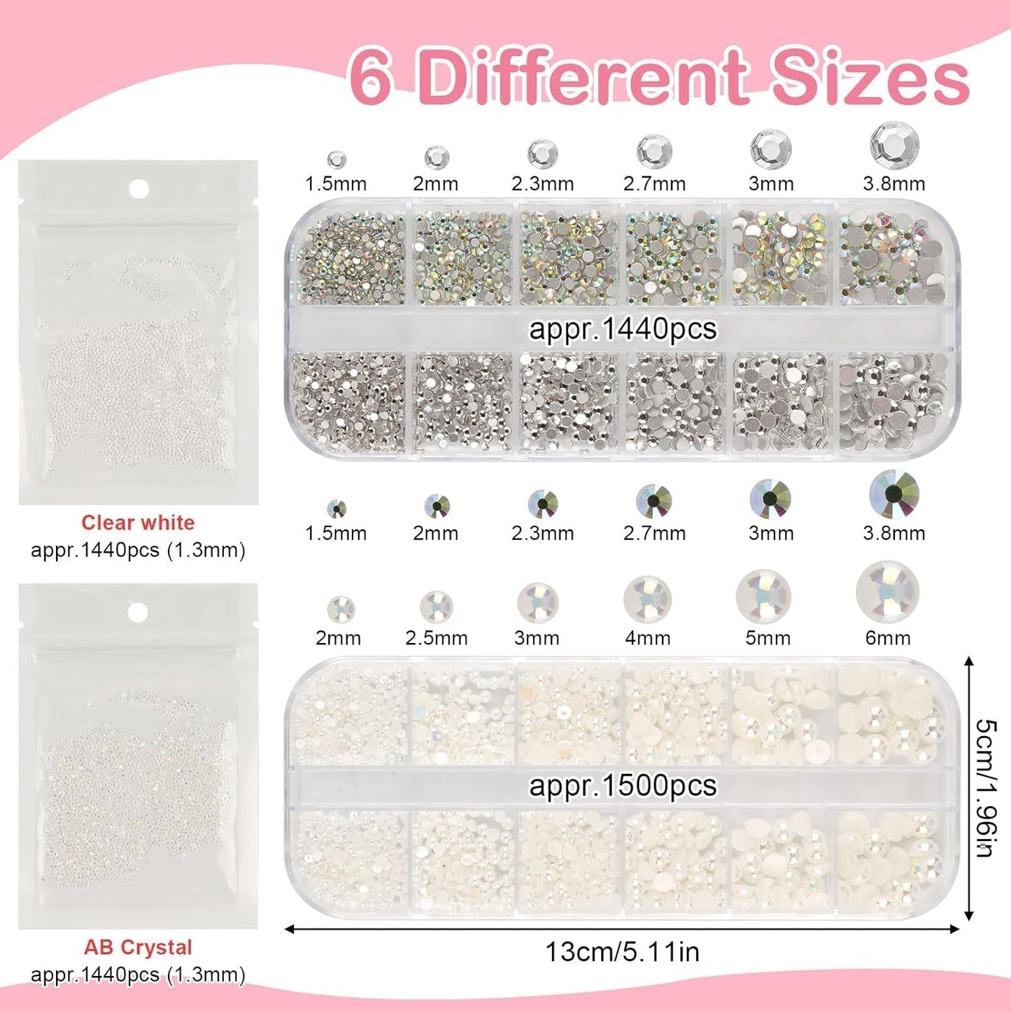 5820 Stück Strasssteine ​​Nägel, Glitzersteine ​​Nägel Und Halbrunde Perlen, AB Kristall Rhinestones, Flatback Nagel Steine ​​Mit Pinzette Und Stift Für Nagel/Diy (Mehrere Größen Und Farben)