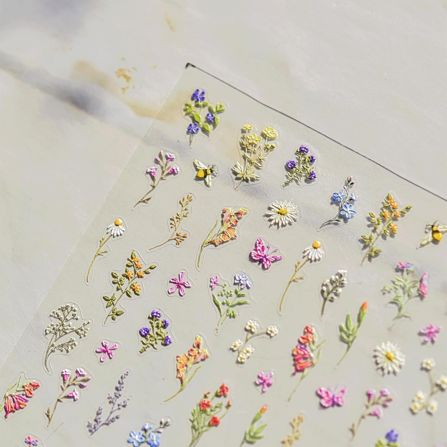 JMEOWIO 3D Nagelsticker Blumen Nail Art Sticker Selbstklebend Nagelaufkleber 5D Stereoskopisk Frühling Sommer Blumen Dekoration Nageldesign Zubehör 1 Blatt