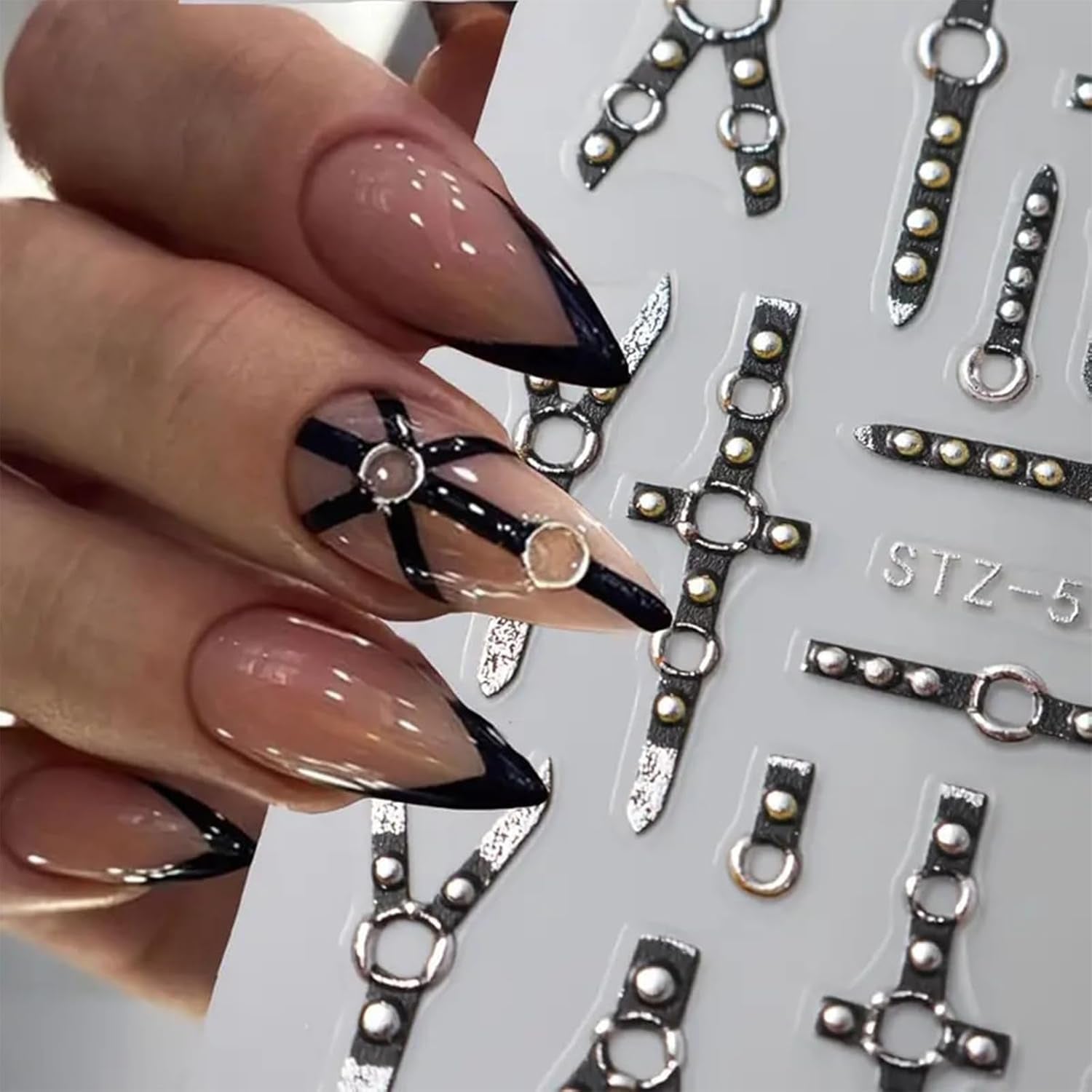 2PCS 5D Relief Gothic Punk Nagelsticker, Nagel Sticker Selbstklebend Kreuz Und X-Form Halloween Nagelaufkleber, Nageldesign Zubehör Für Damen Nail Art