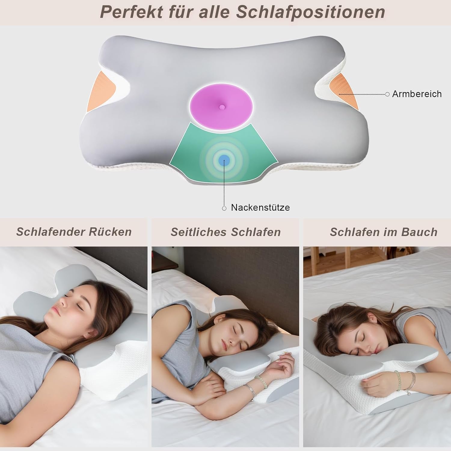 Nackkudde Ortopedisk Huvudkudde Memory Foam Kudde Side Impact Kudde - Ergonomisk design Ihålig form för sido-, rygg- och bukslag Ljusgrå cervikala ortopediska kuddar Naty Shop