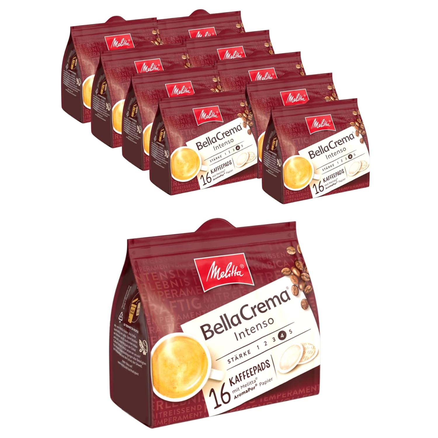 Melitta BellaCrema Intenso gemahlener Röstkaffee i Kaffee-Pads 10 x 16 Pads & Café Bistro Röstkaffee i Kaffee-Pads, 100 Pads