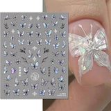 2 Blätter Schmetterling Nagelsticker Selbstklebend,Muschel Glitzer Nail Art Butterfly Nagelsticker Lila Grau Schmetterlinge Nagelaufkleber Relief Laser Butterflies Nagel Sticker Nageldesign Zubehör