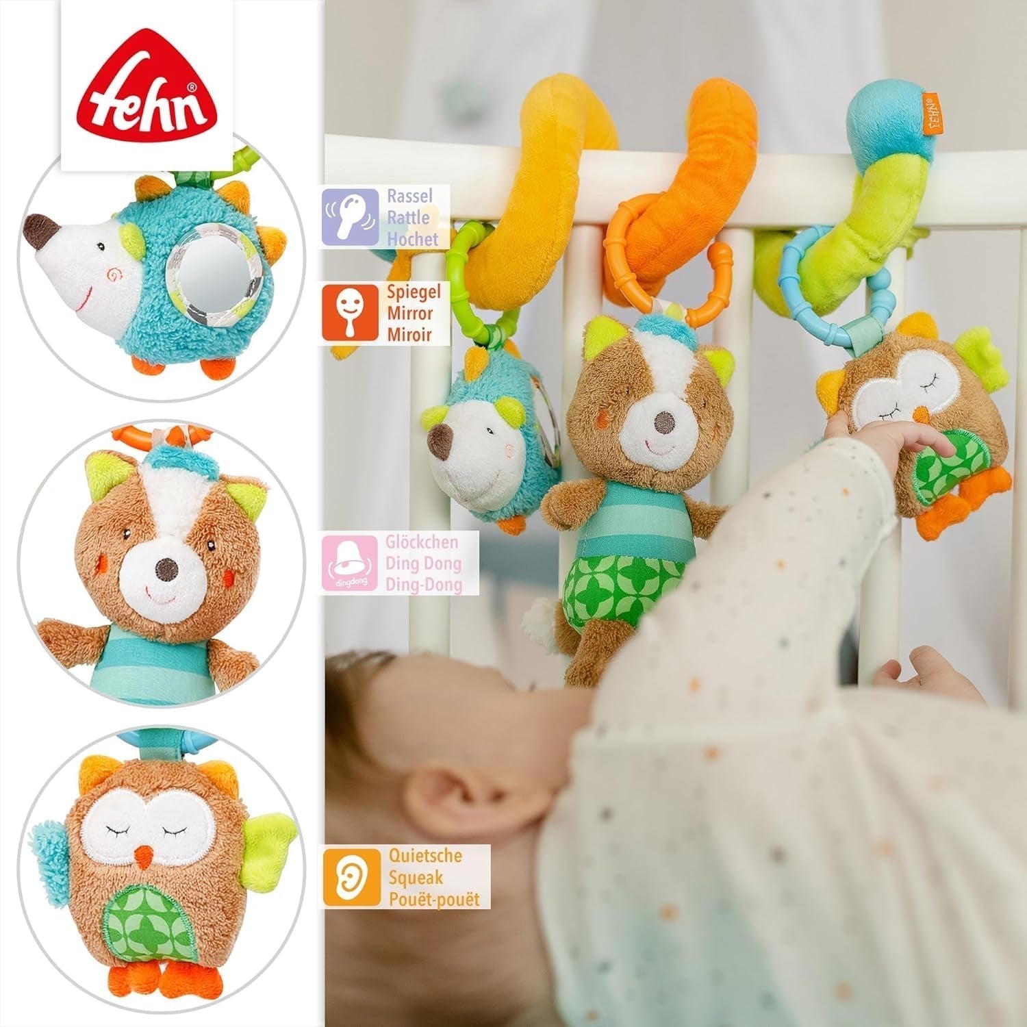 Fehn Activity Spiral Sleeping Forest - rör och håll barnvagnsleksak - babyleksak för säng, lekhage, barnvagn och bilbarnstol - motoraktivitetsleksak för spädbarn och småbarn från 0+ månader Babyleksaker Naty Shop