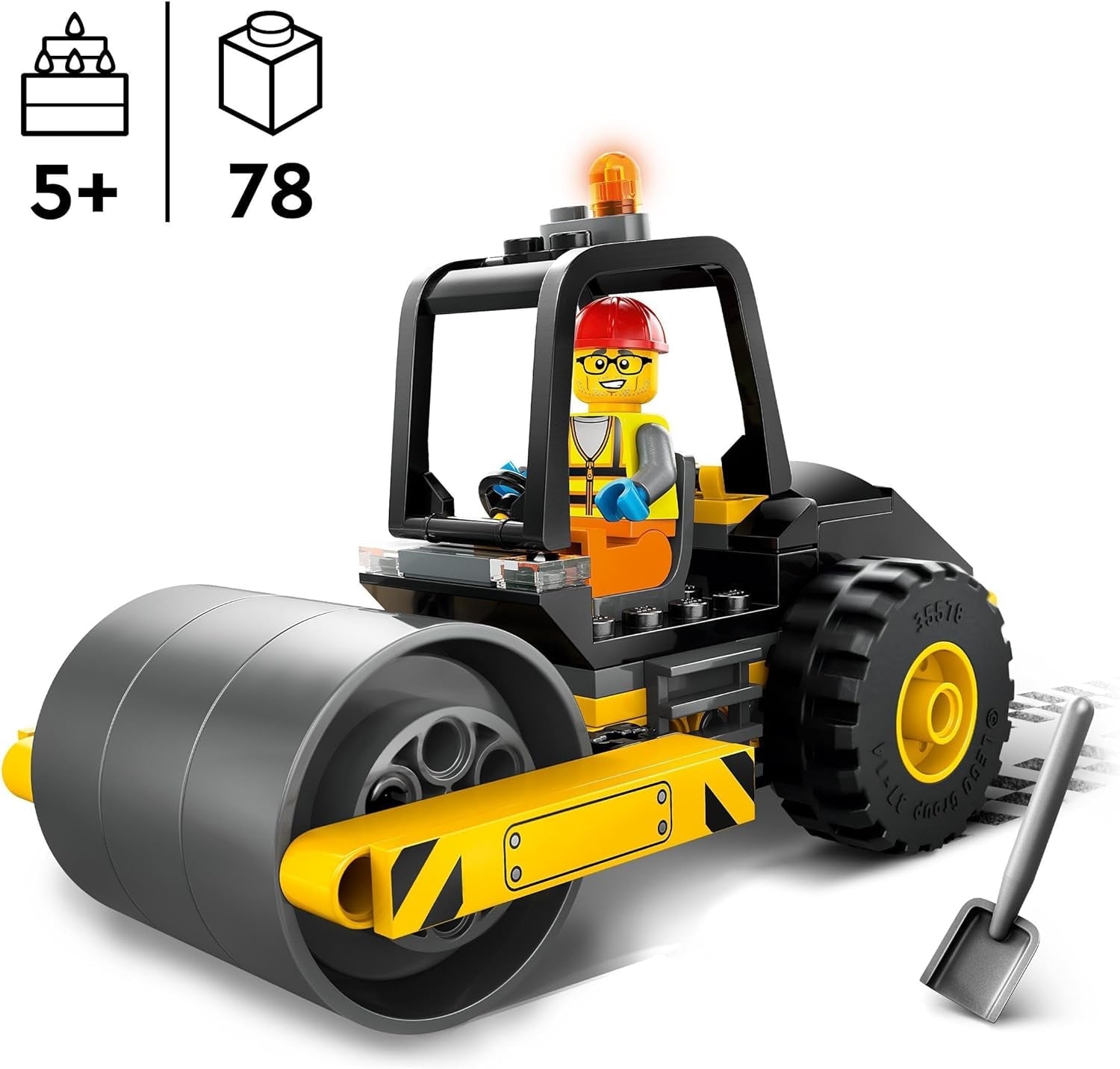 LEGO City Road Roller Construction Fordon för 5 år gamla barn Steam Roller Leksak med byggnadsarbetare Minifigur Fantasifull lekupplevelse för pojkar och flickor Liten rolig present 60401 Byggset Besuche den LEGO-Store