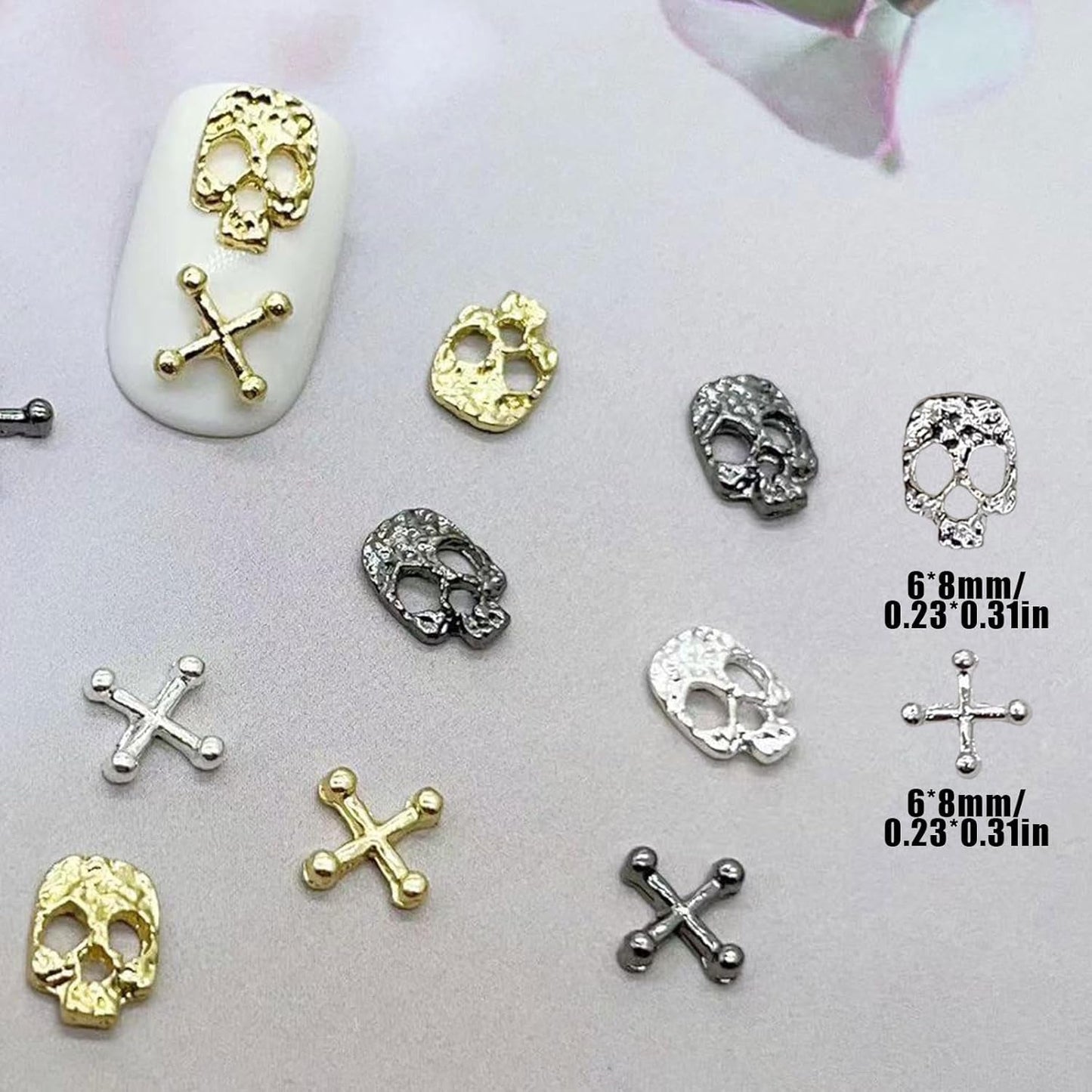 120 st Cross Skull Nail Art Decorations Set Guld Silver Metall Nail Art Charms Punk Legering Nail Art Smycken Sparkling Stones Tillbehör