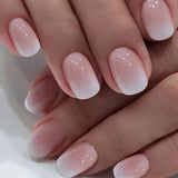 Självhäftande lösnaglar set - franska lösnaglar - 24 delar Kort fyrkantig design Vit Rosa Gradient Konstgjorda Naglar Ballerina Manikyr (Kort Rosa Gradient)