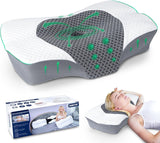 SAHEYER ortopedisk kudde nackstöd kudde huvudkudde ergonomisk nackkudde sidosovskudde 60 X 40 X 13/11 cm memory foam kudde för sidosövare rygg och mage Cervikala ortopediska kuddar Naty Shop Grey