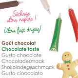 Scrapcooking - Set med 4 julchokladfärgade pennor - brun, vit, grön och röd - Ätlig färg - matfärg för att skriva - Skriv och rita på efterrätter, kakor och kakor - 7060