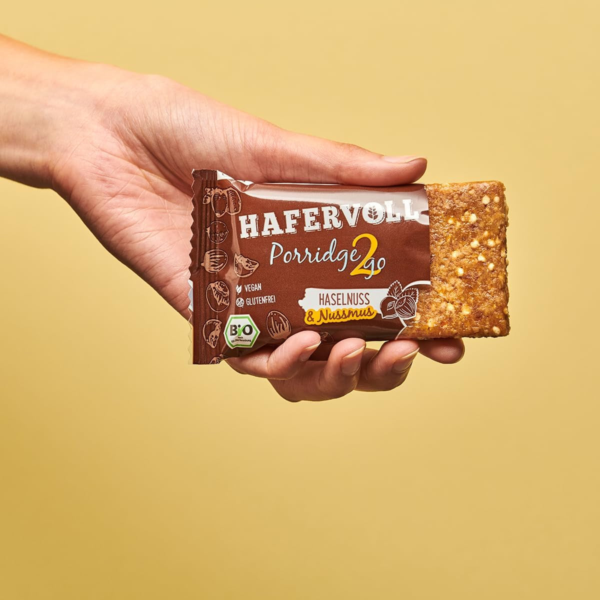 Hafervoll Porridge2go jordnötssmör och nötter, 13 barer x 55 g - vegansk, ekologisk, glutenfri, utan tillsatt socker mellanmål, med havre, dadlar och quinoagodis