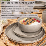 SÄNGER Cairo Clay | 24 delars servisset, servisset i stengods för 6, 6 tallrikar, 6 desserttallrikar, 6 pastaskålar, 6 serveringsskålar, grå servisset | VÄRDESAMLING